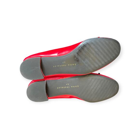 Zara Trafaluc Red Vegan Patent Leather Ballet Flats Sz 37 Classic Bow Slip-On - Picture 4 of 5
